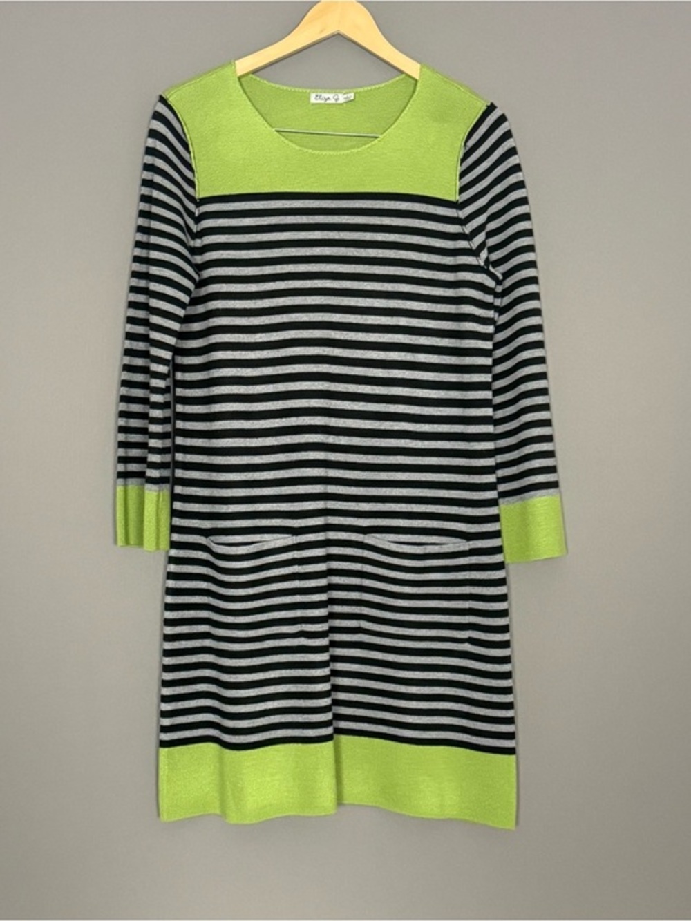 Eliza J Striped Colorblock Sweater LS Dress Womens Large Mod Nautical Twee